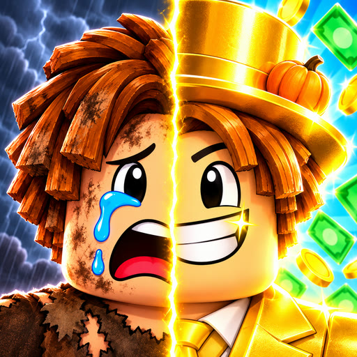+1 Cash Grab game icon: a split face, broke and crying on one side, rich and gold on the other