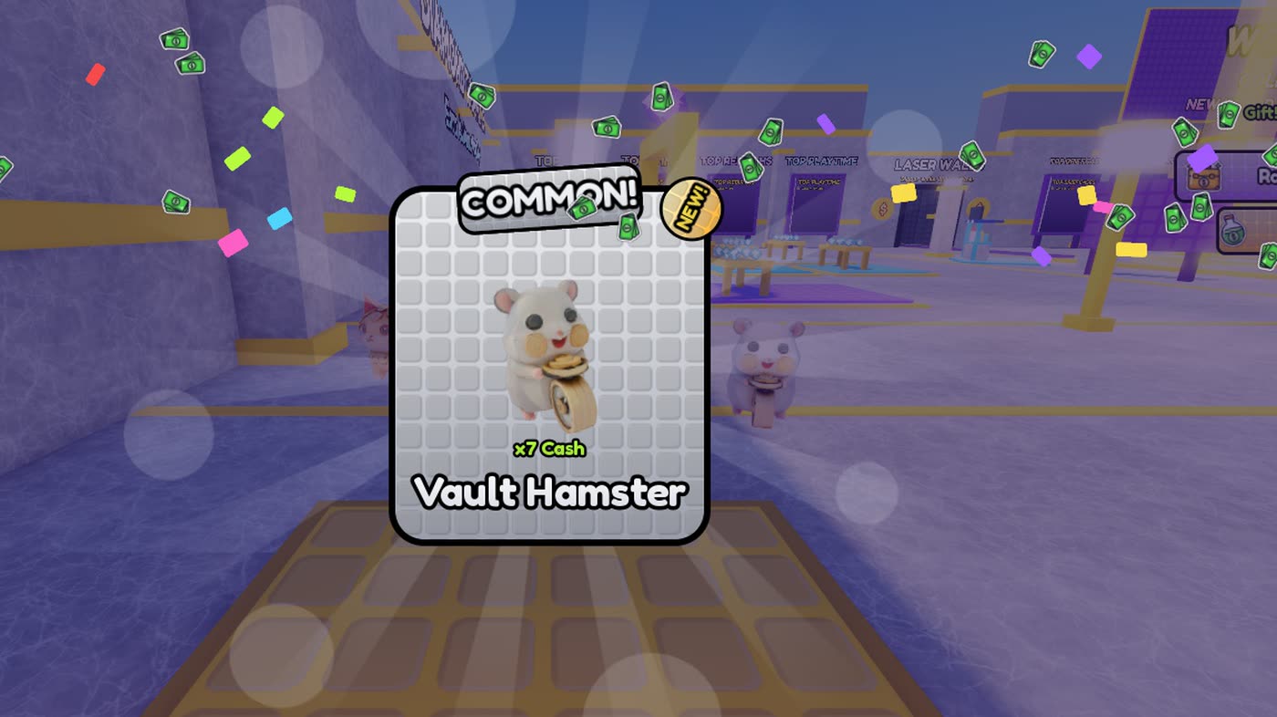 An egg hatch card: COMMON Vault Hamster, x7 Cash