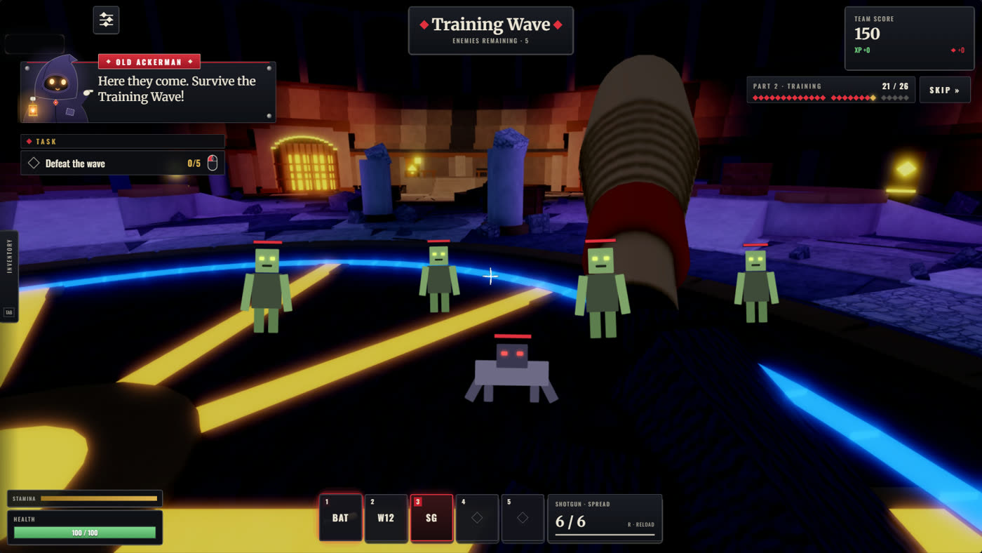 The Training Wave: four Ghouls and a Gravecrawler coming in, with the task 'Defeat the wave 0/5'