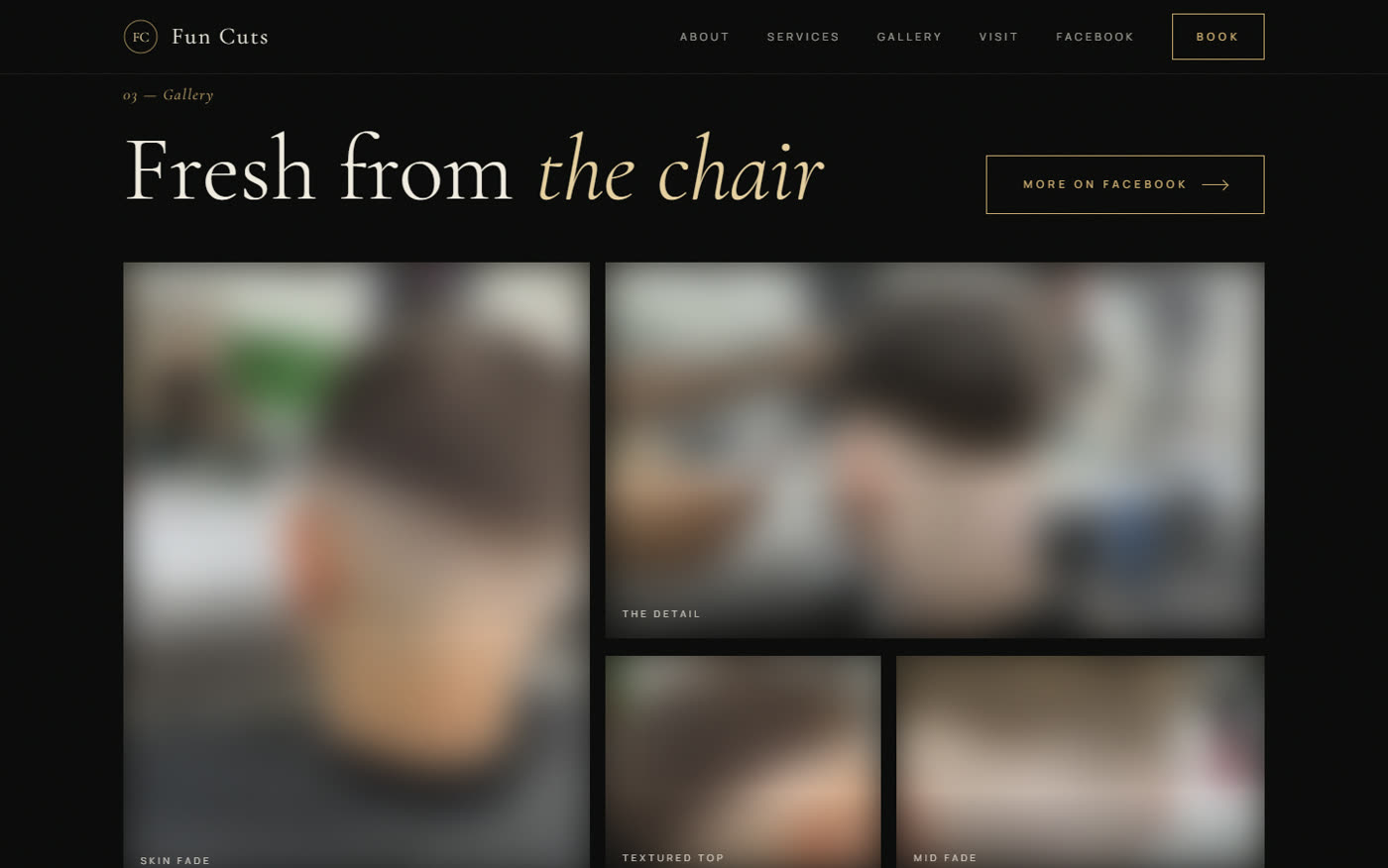 Fun Cuts gallery section with photos blurred