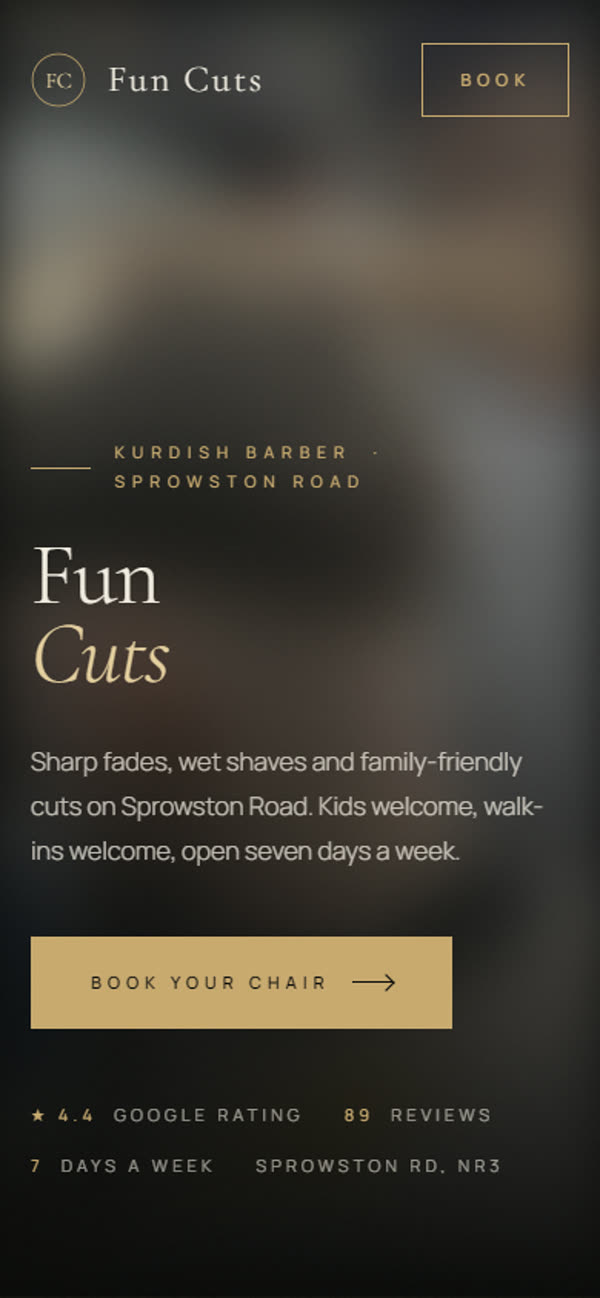 Fun Cuts concept site on a phone